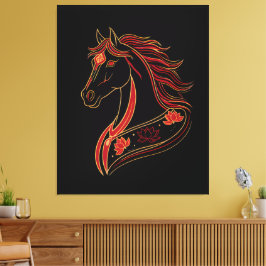 Red & Gold Horse with Lotus, Spiritual Symbolic Canvastryck