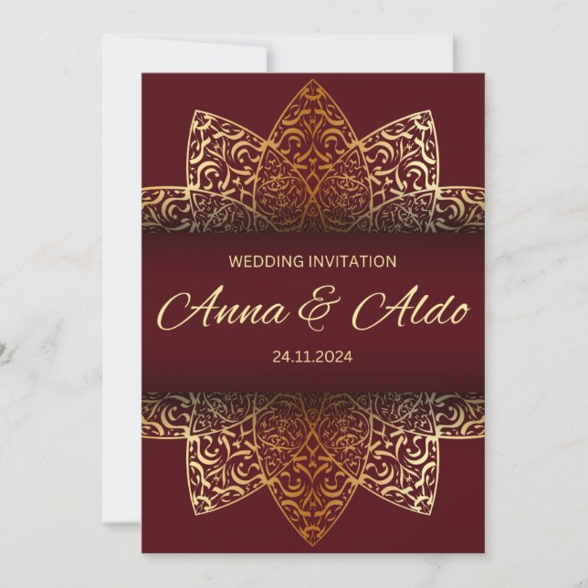 Red gold luxury wedding invitation card inbjudningar (Framsida)