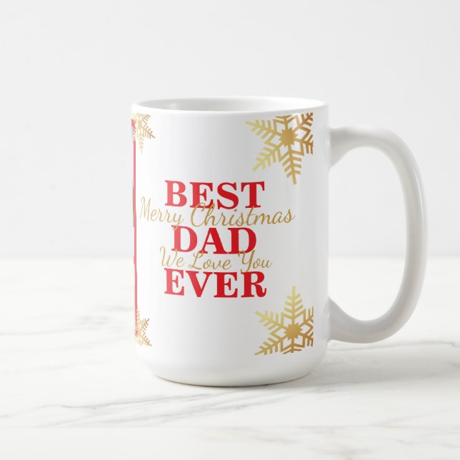 Red Gold Merry Christmas Best Dad Ever Photo Kaffemugg (Höger)
