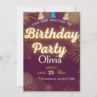 Red & Gold Modern Birthday Party Invitation  Inbjudningar