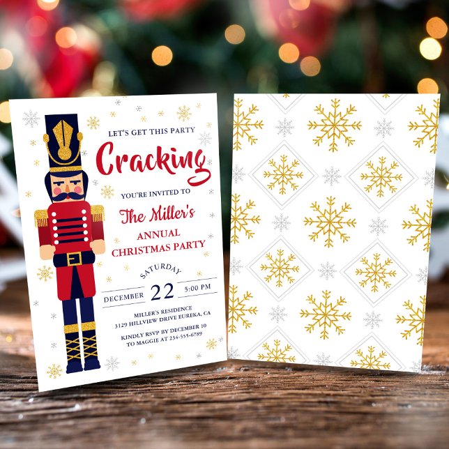 Red Gold Nutcracker Christmas Party Holiday Inbjudningar (Skapare uppladdad)