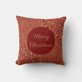 Red Gold Pixels and Flowers, Gold Merry Christmas Kudde