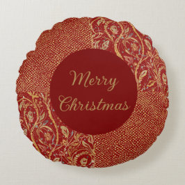 Red Gold Pixels and Flowers, Gold Merry Christmas Rund Kudde