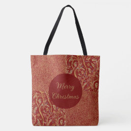 Red Gold Pixels and Flowers, Gold Merry Christmas Tygkasse