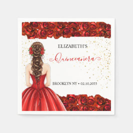 Red & Gold Quinceañera Custom Party Napkins Pappersservett
