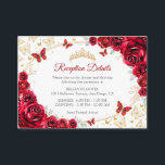 Red Gold Quinceanera Reception Details Tilläggskort<br><div class="desc">Red gold Quinceanera reception details enclosure cards. Features,  script font,  gold butterflies,  watercolor roses and tiara. Perfect for an elegant princess style glam celebration. Personalize with your own details.</div>