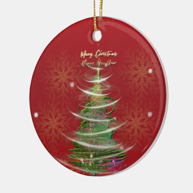 Red & Gold Snowflake Holiday ceramic ornament  (Vänster)