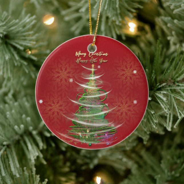 Red & Gold Snowflake Holiday ceramic ornament  (Träd)