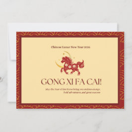 Red & Gold Year of Horse  Julkort