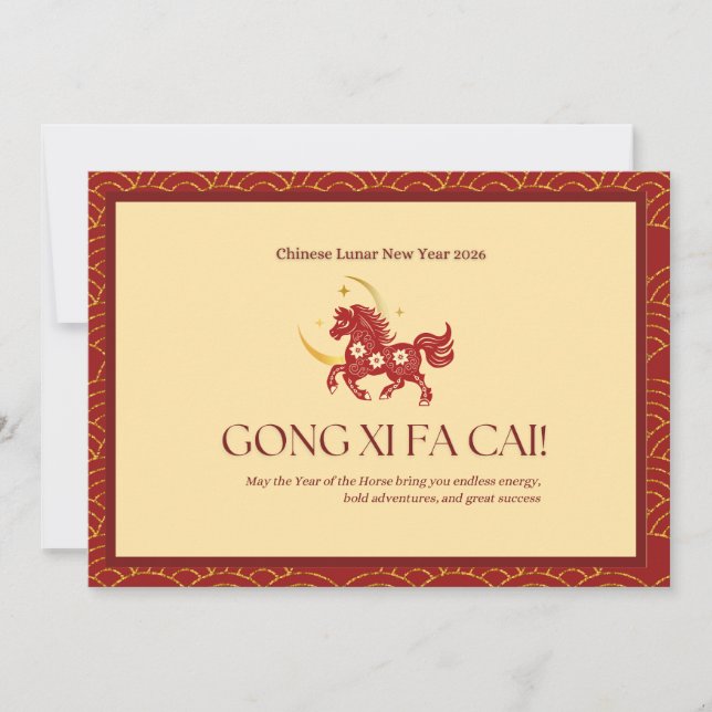 Red & Gold Year of Horse  Julkort (Framsida)