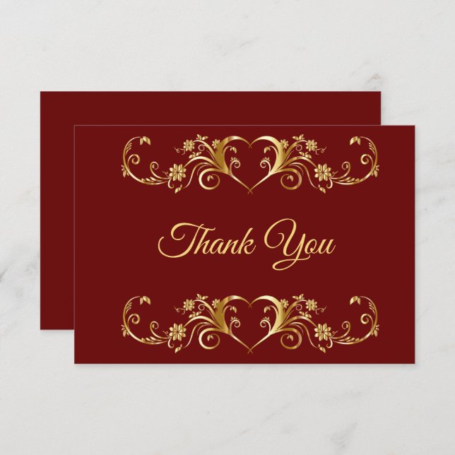 Red Golden Geometric Elegant bröllop Tack Kort (Fram/baksida)