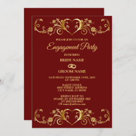 Red Golden Geometric Elegant Engagement Party Inbjudningar