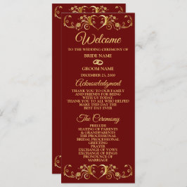 Red Golden Geometric Elegant Wedding  Program