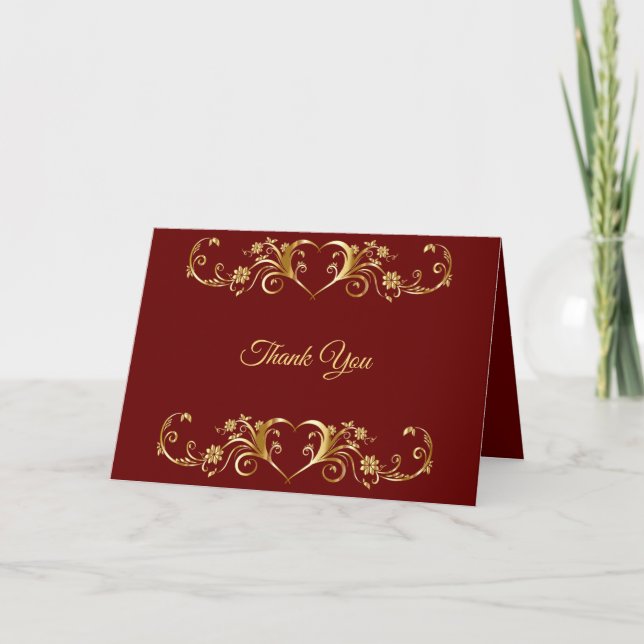 Red Golden Geometric Elegant Wedding Tack Kort (Framsida)