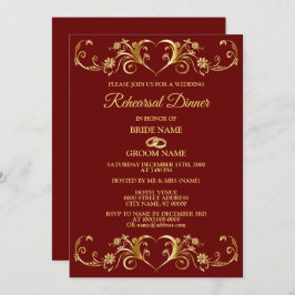 Red Golden Geometric Wedding Rehearsal Dinner Inbjudningar