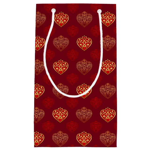 Red & Golden Krona Hearts Patterned Gift Bag (Framsidan)