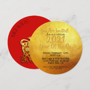 Red Golden Ox Papercut Chinese New Year 2021 RInv Inbjudningar