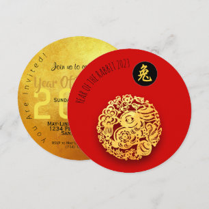 Red Golden Rabbit Papercut Chinese New Year 2023 I Kort