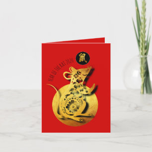 Red Golden Råtta Papercut Chinese New Year 2020 SG Helgkort