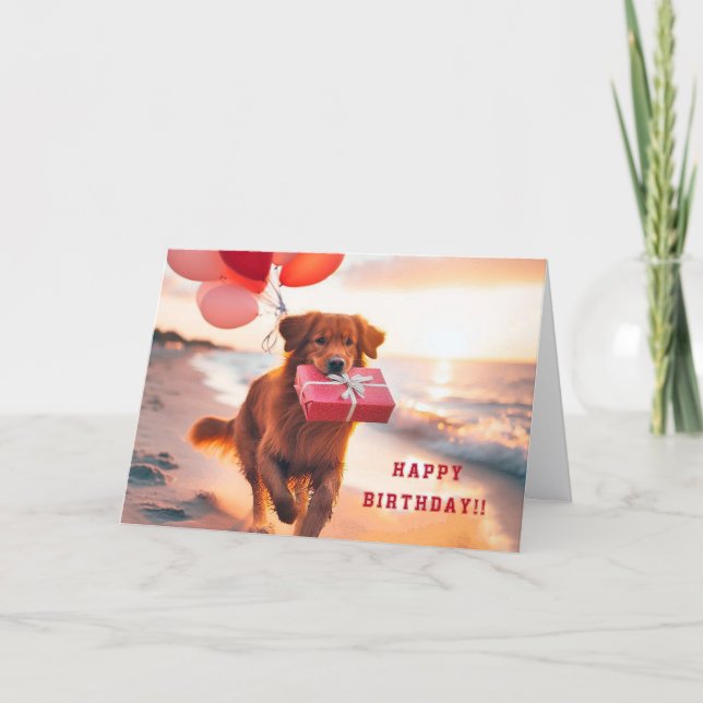 Red Golden Retriever Birthday Wishes Card Tack Kort (Framsida)