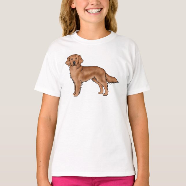 Red Golden Retriever Cute Tecknad hund Art T Shirt (Framsida)