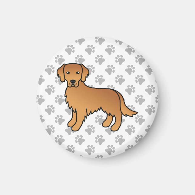 Red Golden Retriever Cute Tecknad hund Magnet (Framsidan)