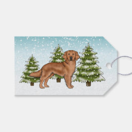 Red Golden Retriever Hund Blue Snowy jul Presentetikett