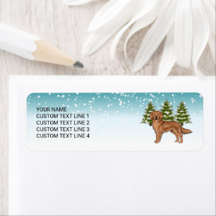 Red Golden Retriever Hund Blue Winter jul Returadress Etikett