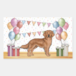 Red Golden Retriever Hund Colorful Pastel Birthday Rektangulärt Klistermärke