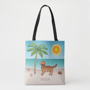 Red Golden Retriever på en tropisk sommarstrand Tygkasse
