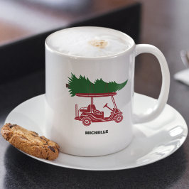 Red Golf Cart med Julgran Helgdag Kaffemugg