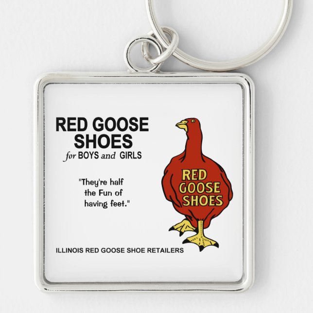 Red Goose Shoes of Illinois Fyrkantig Silverfärgad Nyckelring (Framsidan)
