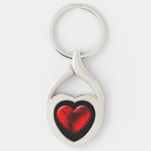 Red Goth Hjärtnyckelring Twisted Heart Silverfärgad Nyckelring