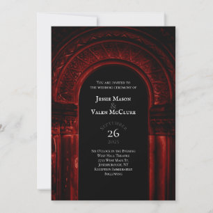 Red Gothic Arch Elegant bröllop Mörk Black Inbjudningar