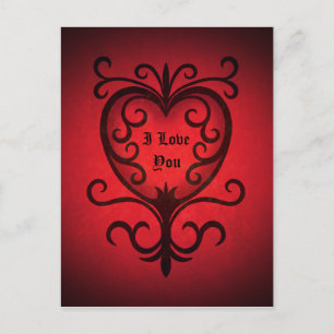 Red gothic elegant Dall Valentines hjärta Helg Vykort