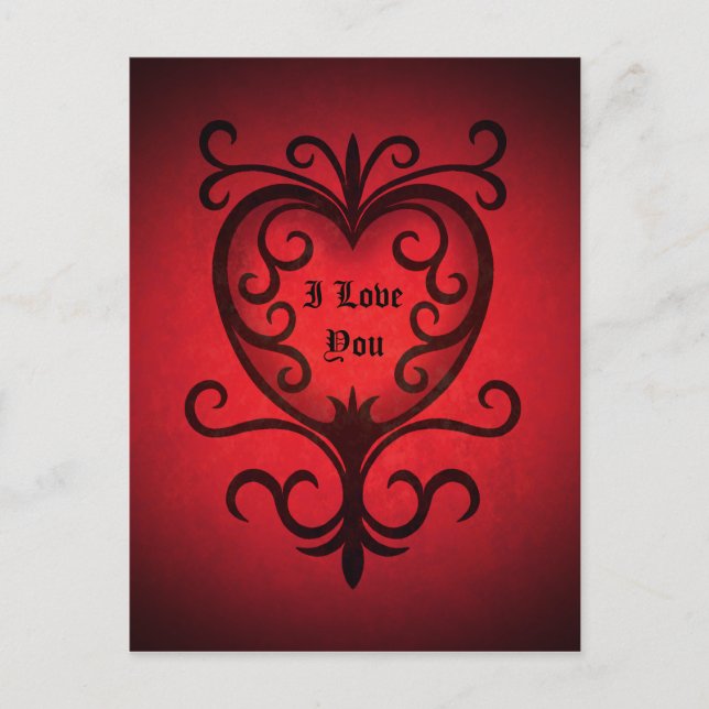 Red gothic elegant Dall Valentines hjärta Helg Vykort (Framsida)