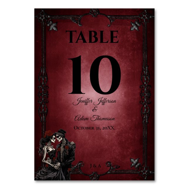Red Gothic Halloween Alternative Wedding Bordsnummer (Framsidan)