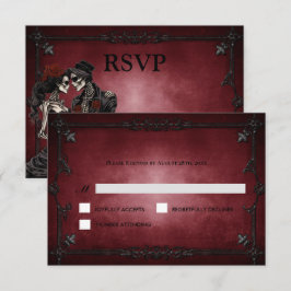 Red Gothic Halloween Alternative Wedding RSVP Card OSA Kort