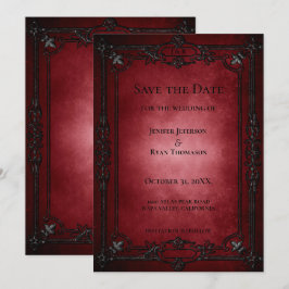 Red Gothic Halloween wedding save the date Meddelande