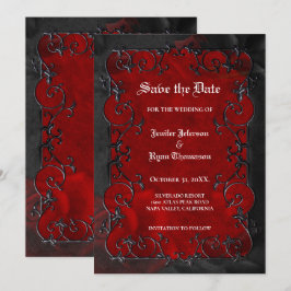 Red Gothic halloween wedding save the date Meddelande