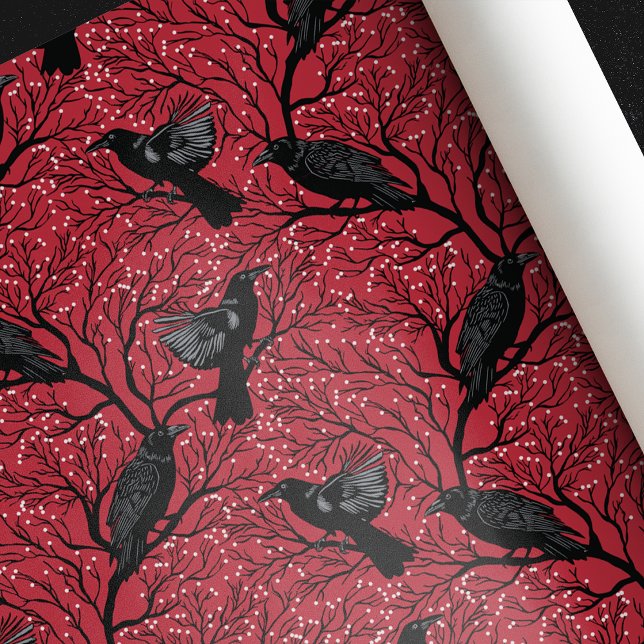 Red Gothic Winter Berry Ravens jul Presentpapper (Skapare uppladdad)