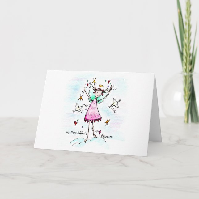 Red Gown Angel som tar med sig hjärtan med fredsdu Kort (Framsida)