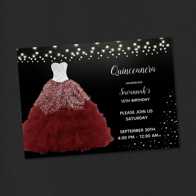 Red Gown String Ljus Quinceanera Inbjudningar (Skapare uppladdad)