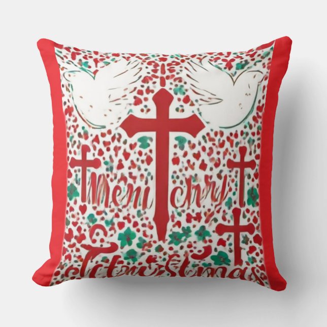 "Red Grace: Dove-Inspired Christian Front Design" Kudde (Framsida)