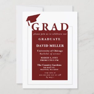 Red Grad Modern Minimalist Studenten Inbjudningar