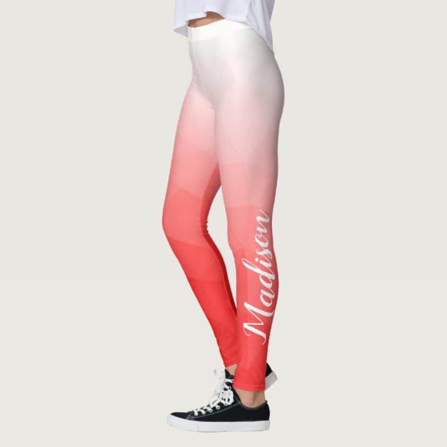 Red Gradient Geometric Mesh Mönster Ditt namn Leggings (Vänster)