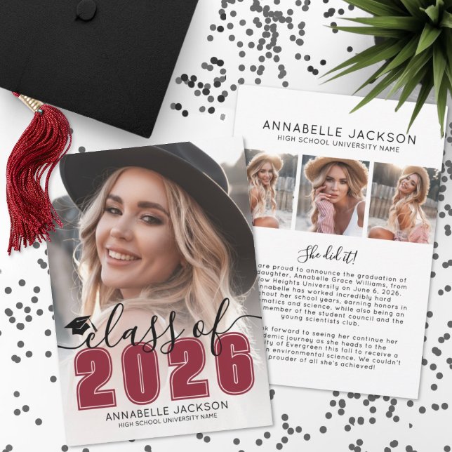Red Graduate Photo Graduation Meddelande (Red Graduate Photo Graduation Announcement )
