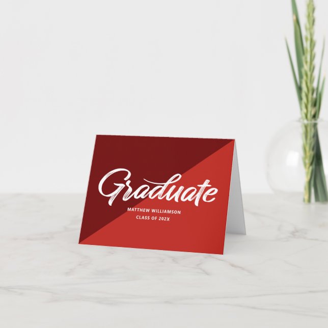 Red Graduation Retro Bold Script Cap Icon Minimal Tack Kort (Framsida)