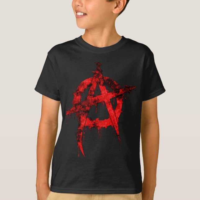 Red Graffiti Anarchy Symbol T Shirt (Framsida)