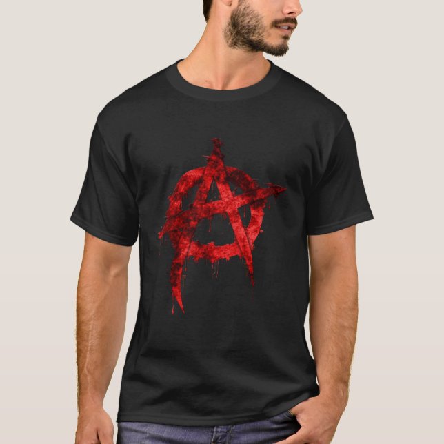 Red Graffiti Anarchy Symbol T Shirt (Framsida)